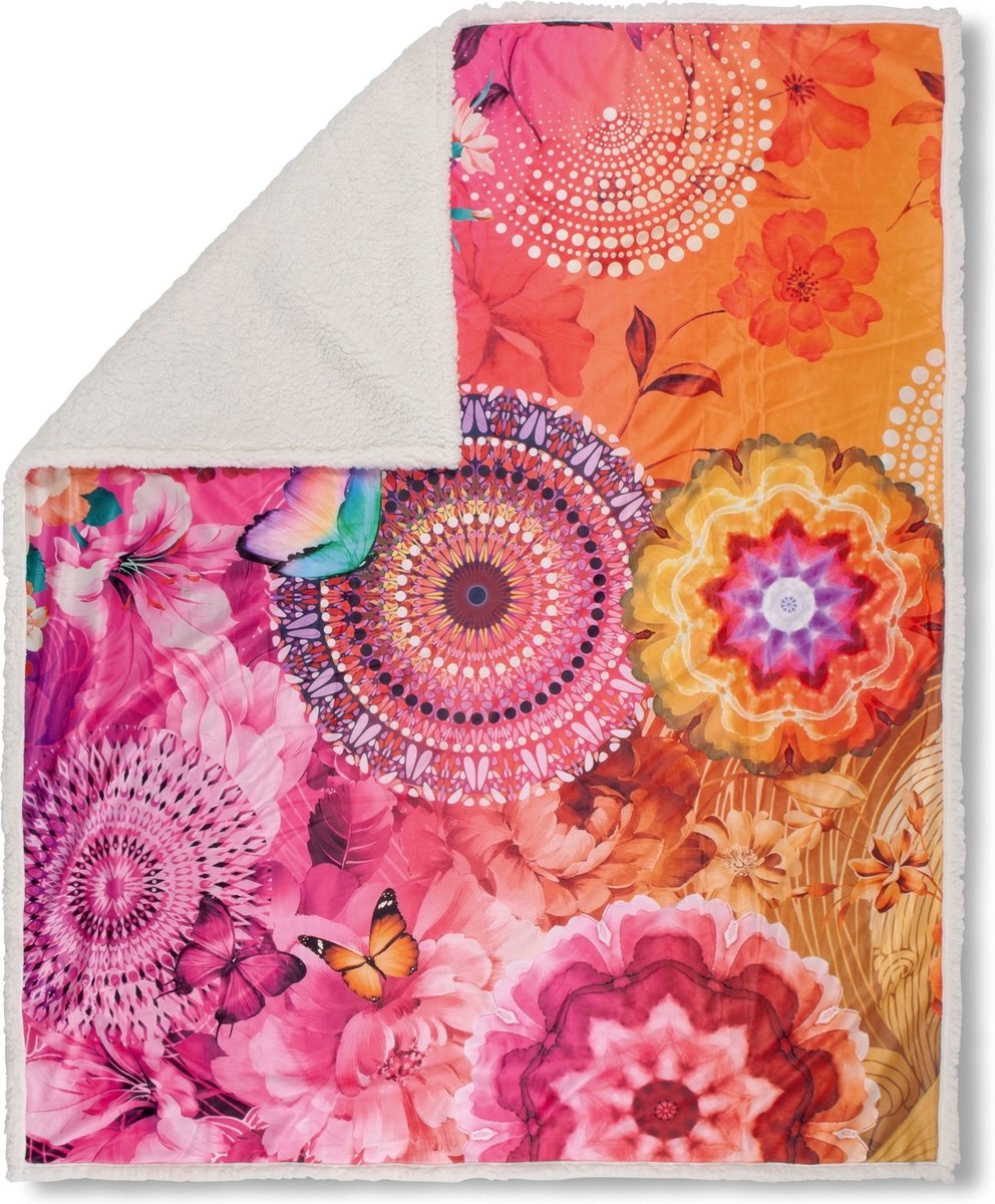 Plaid 130x160 cm - Bloemen en Vlinders Print - Multi - Polyester - 1 Persoons