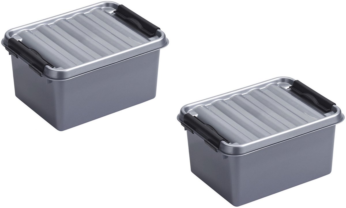 2x stuks sunware Q-Line opbergboxen/opbergdozen 2 liter 20 x 15 x 10 cm kunststof - Praktische opslagboxen - Opbergbakken