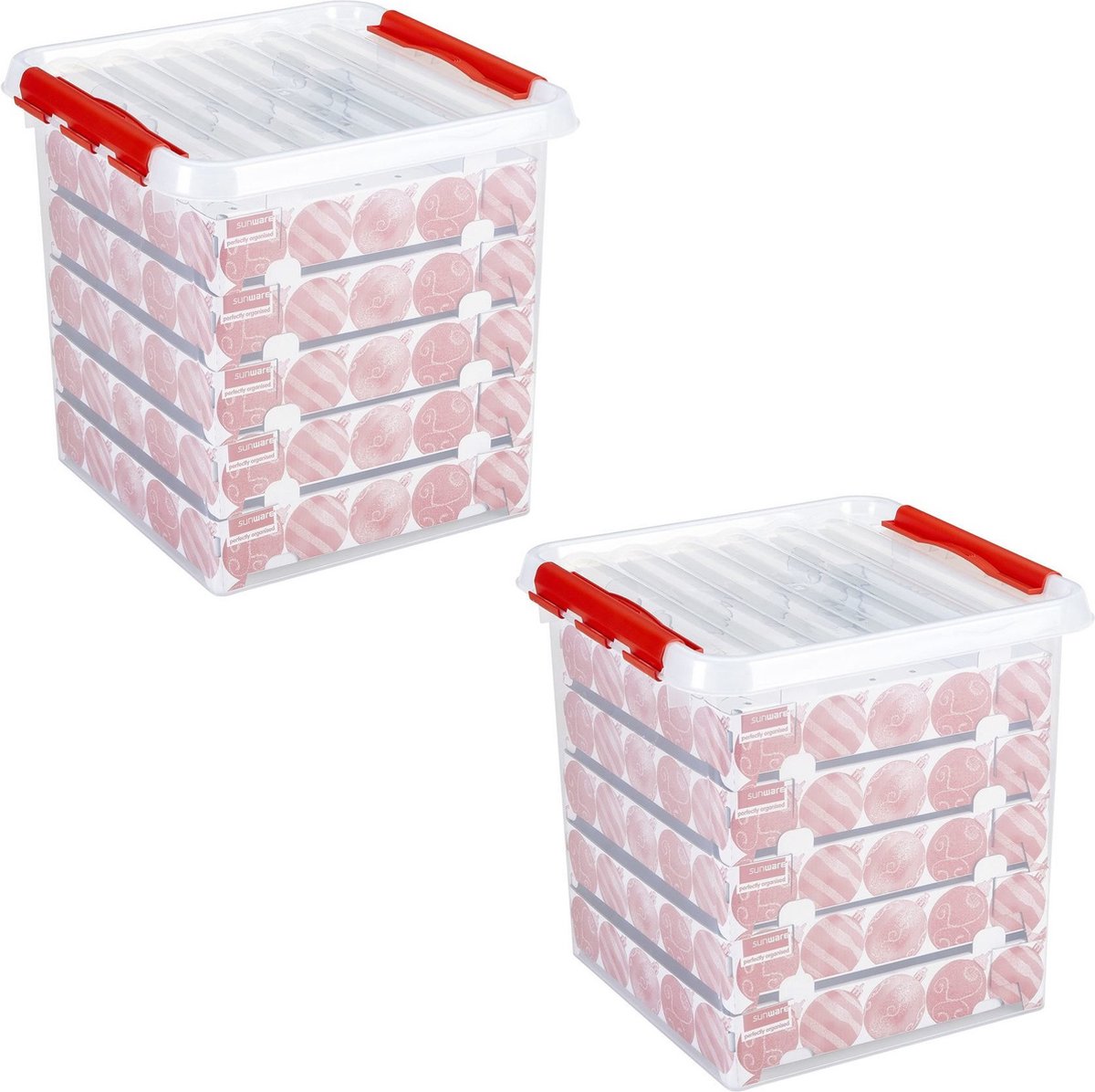 2x Kerstballen opruimen opbergboxen 38 liter - Kerstversiering/kerstdecoratie kerstballen opruimen/opbergen
