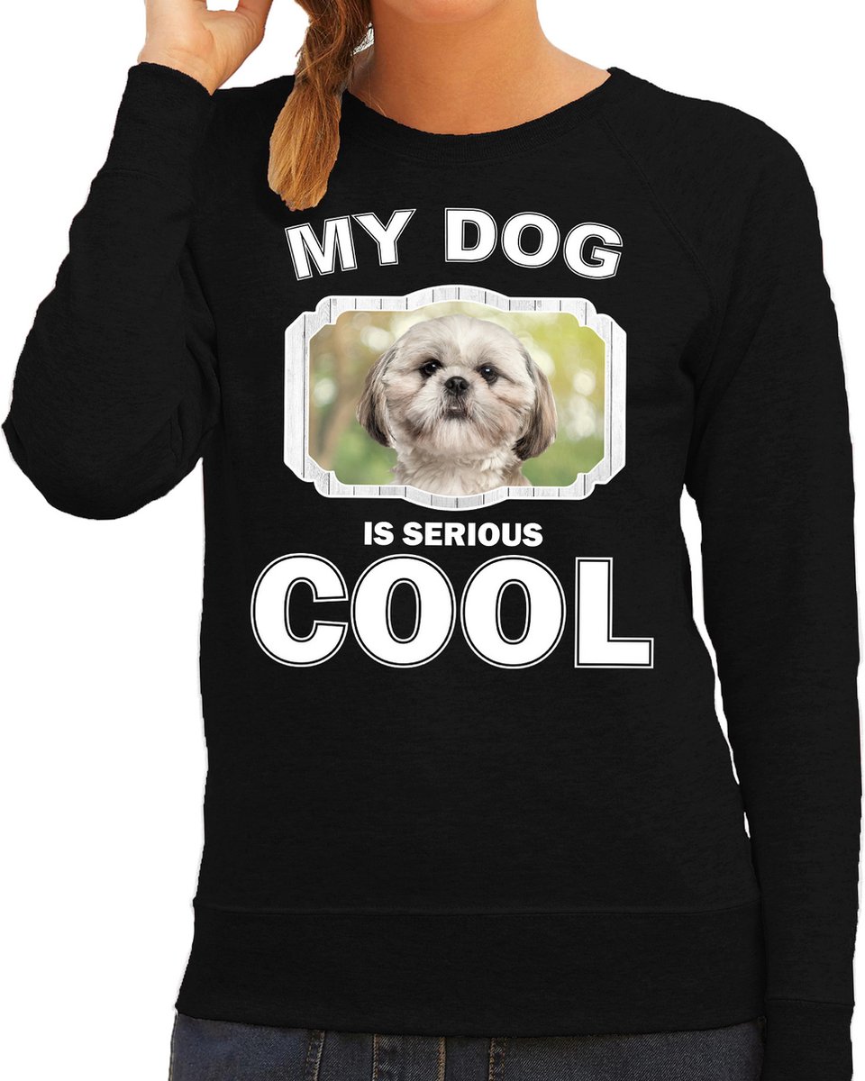Shih tzu honden trui / sweater my dog is serious cool zwart dames