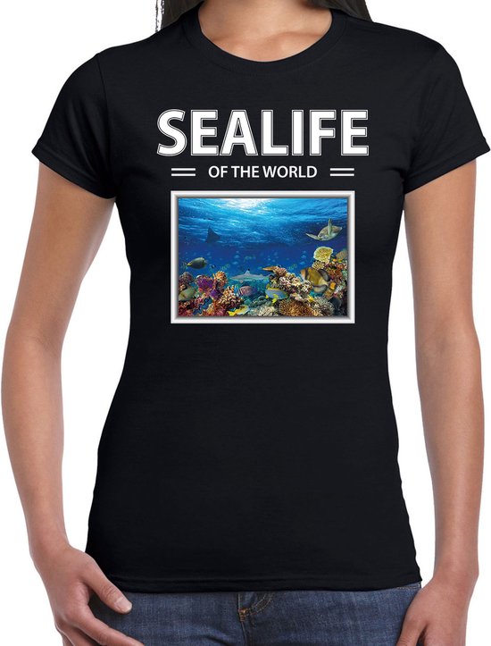 Dieren foto t-shirt Vissen - zwart - dames - sealife of the world - cadeau shirt Vis liefhebber L