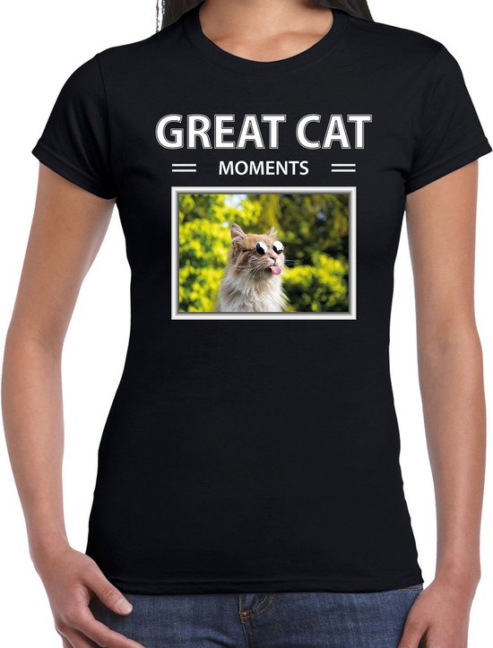 Dieren foto t-shirt rode kat - zwart - dames - great cat moments - cadeau shirt katten liefhebber