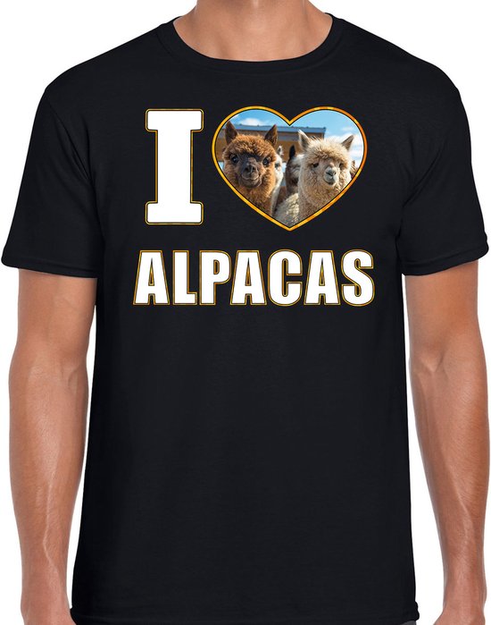 T-shirt J'aime les alpagas avec photo animalière d'un alpaga noir pour homme - Chemise cadeau amoureux des alpagas XL