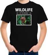 Dieren foto t-shirt Orang oetan aap - zwart - kinderen - wildlife of the world - cadeau shirt Orang oetans liefhebber - kinderkleding / kleding 122/128