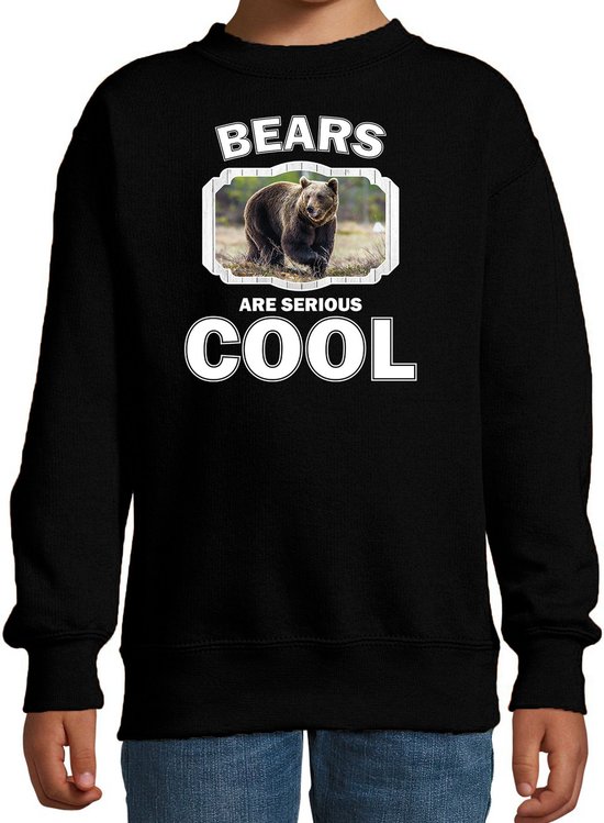 Dieren beren sweater zwart kinderen - bears are serious cool trui jongens/ meisjes - cadeau bruine beer/ beren liefhebber - kinderkleding / kleding 170/176