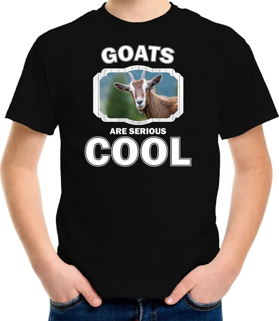Dieren geiten t-shirt zwart kinderen - goats are serious cool shirt  jongens/ meisjes - cadeau shirt geit/ geiten liefhebber - kinderkleding / kleding 158/164