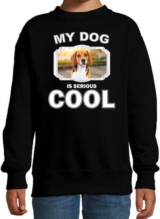 Beagle honden trui / sweater my dog is serious cool zwart - kinderen - Beagles liefhebber cadeau sweaters - kinderkleding / kleding 98/104