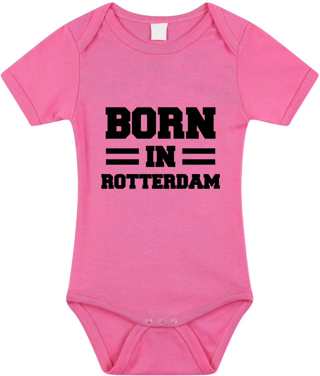 Born in Rotterdam tekst baby rompertje roze meisjes - Kraamcadeau - Rotterdam geboren cadeau 80
