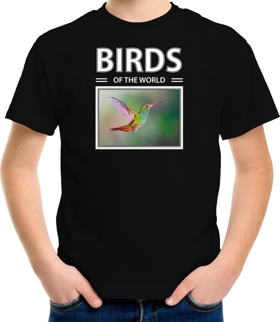 Dieren foto t-shirt Kolibrie vogel - zwart - kinderen - birds of the world - cadeau shirt vogel liefhebber - kinderkleding / kleding 110/116