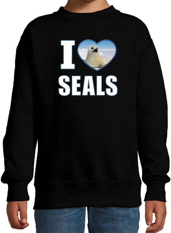I love seals sweater met dieren foto van een zeehond zwart voor kinderen - cadeau trui zeehonden liefhebber - kinderkleding / kleding 152/164