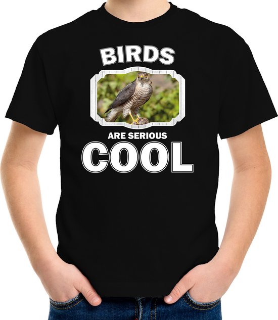 T-shirt Animaux oiseaux noir enfants - les oiseaux sont sérieux chemise cool garçons / filles - chemise cadeau faucon oiseau de proie / amoureux des oiseaux XS (110-116)
