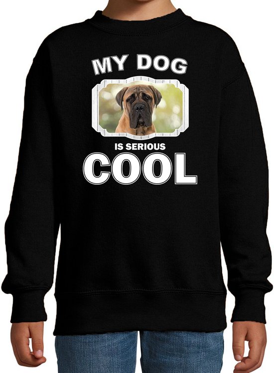 Mastiff honden trui / sweater my dog is serious cool zwart - kinderen - Mastiff liefhebber cadeau sweaters - kinderkleding / kleding 152/164