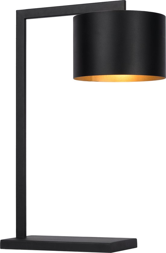 Atmooz - Tafellamp Pavia - Slaapkamer / Woonkamer - Industrieel - Zwarte Buitenkant - Gouden Binnenkant - Hoogte 60cm - Metaal