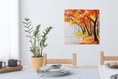 Canvas - Bomen - Schilderij - Olieverf - Herfst - Water - Wanddecoratie - 50x50 cm - Woondecoratie - Schilderijen op canvas