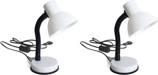 2x stuks witte leeslampen/bureaulampen 16 x 12 x 30 cm - Buigbare leeslampen/burolampen/tafellampen