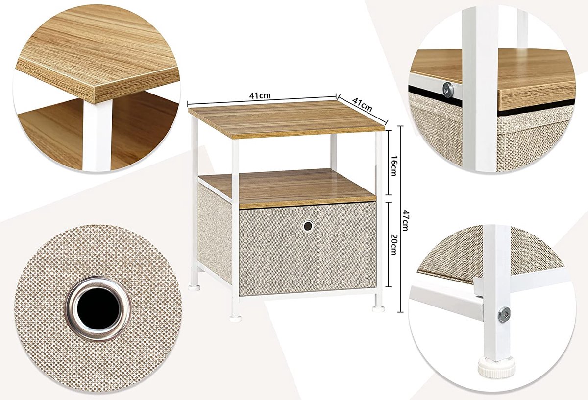KOMFOTTEU Nachtkastje voor slaapkamer met lade en mand, klein nachtkastje van beukenhout, moderne bijzettafel voor woonkamer, zwart, 28 x 31 x 45 cm (l x b x h) (1 x zwart