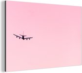 Wanddecoratie Metaal - Aluminium Schilderij Industrieel - Stijgend vliegtuig in een roze lucht - 60x40 cm - Dibond - Foto op aluminium - Industriële muurdecoratie - Voor de woonkamer/slaapkamer