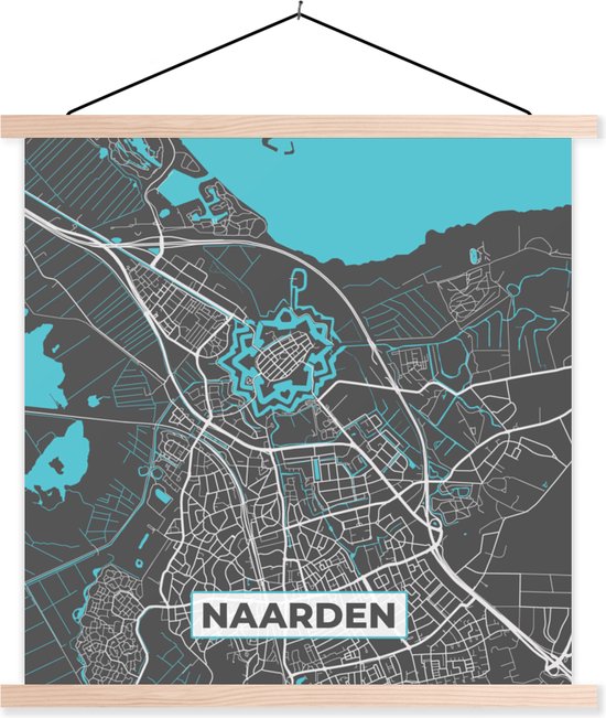 Porte-affiche avec affiche - Affiche scolaire - Naarden - Carte - Carte - Plan de la ville - 90x90 cm - Lattes vierges
