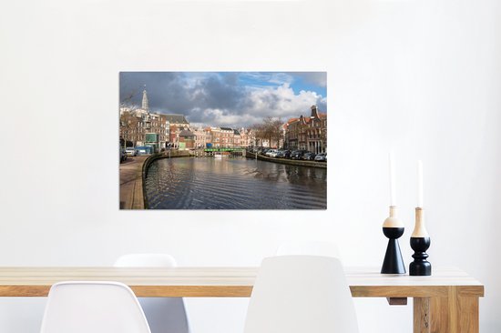 Les canaux de la ville néerlandaise de Haarlem Aluminium 90x60 cm - Tirage photo sur aluminium (décoration murale en métal)