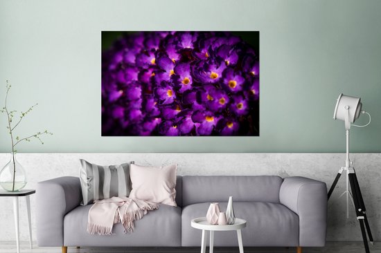 Aluminium schilderij 180x120 cm - Wanddecoratie metaal - Verlichte vlinderstruik bloemen - Metalen muurdecoratie woonkamer - Decoratie industrieel - Foto op dibond - Industriële accessoires slaapkamer