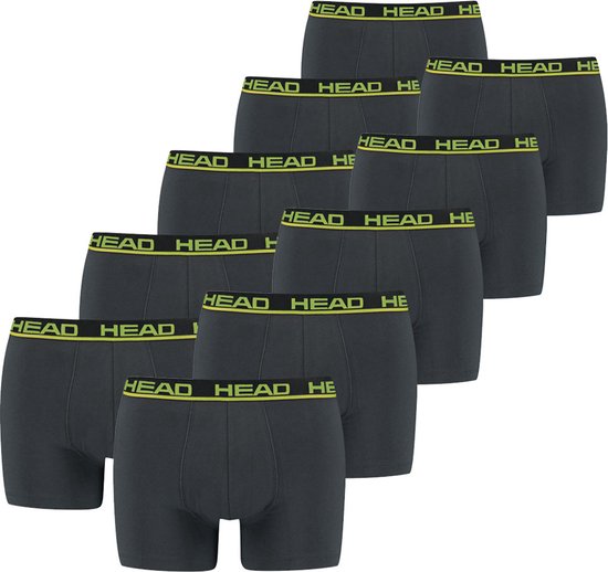Lot De 10 Boxers HEAD Pour Homme - Coton Stretch, Taille XL, Couleur Dark Shadow, Sans Coutures Gênantes