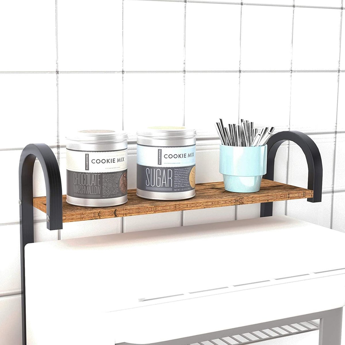 LANTUS Keukenrek met poten voor magnetron, metalen rek van hout en staal (57 x 38 x 38 cm - z kleur walnoot