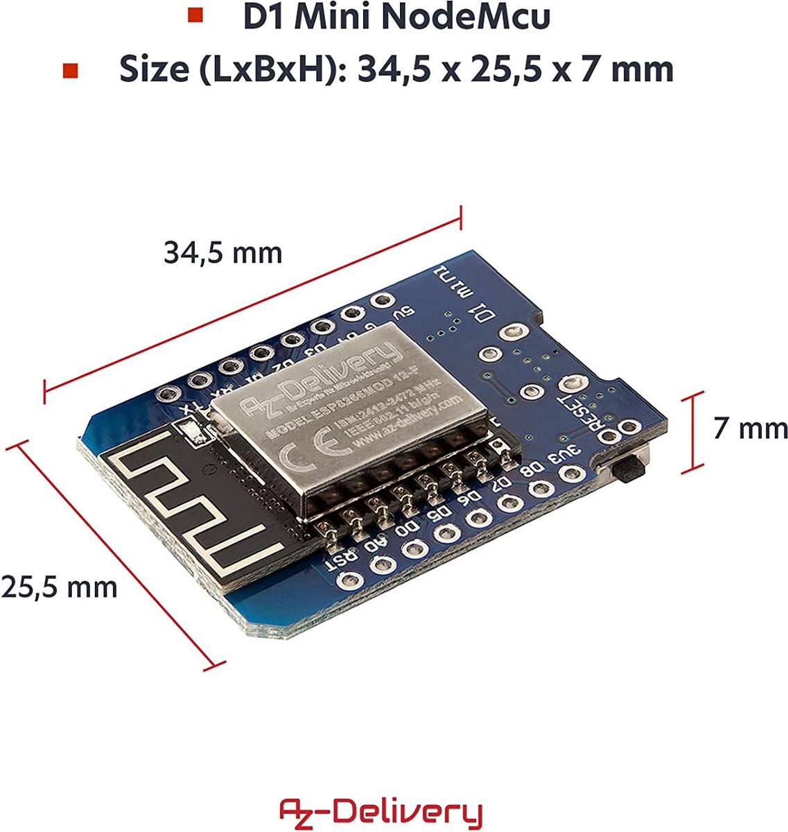 Azdelivery 5 X D1 Mini Nodemcu Met Esp8266 12f Wlan Module Ch340g Lua Compatibel Met 1846