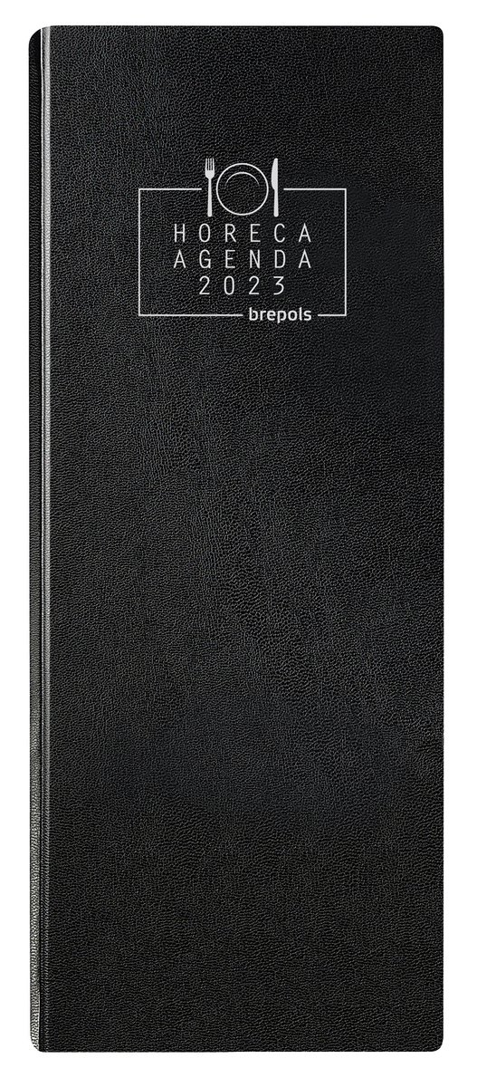 Brepols HORECA Agenda 2023 - 1dag/2pagina's - harde omslag - 14,3 x 32,5 cm - Zwart