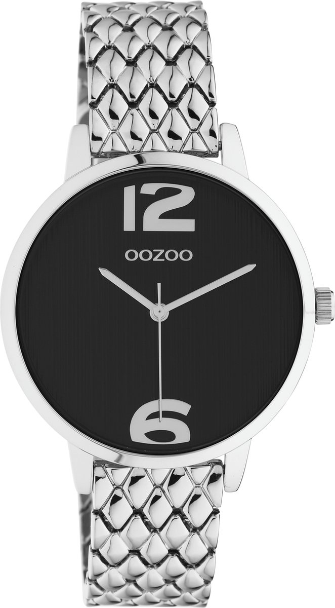 OOZOO Timepieces - Zilverkleurige horloge met zilverkleurige roestvrijstalen armband - C11021