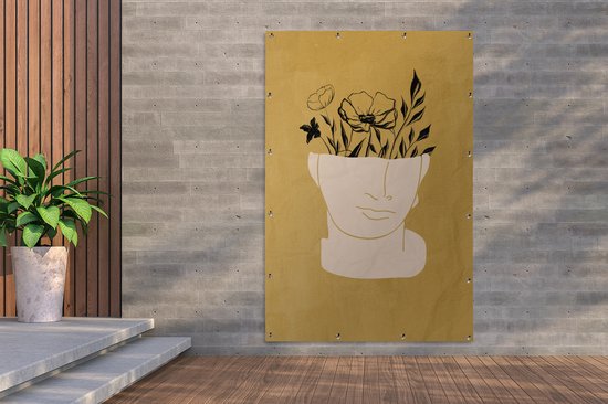 Décoration murale Fleurs - Visage - Bohème - Rétro - Abstrait - 120x180 cm - Poster jardin - Toile jardin - Poster extérieur