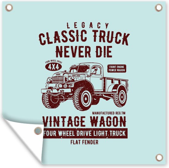 Tuinposters Mancave - Auto - Vintage - Blauw - 50x50 cm - Tuindoek
