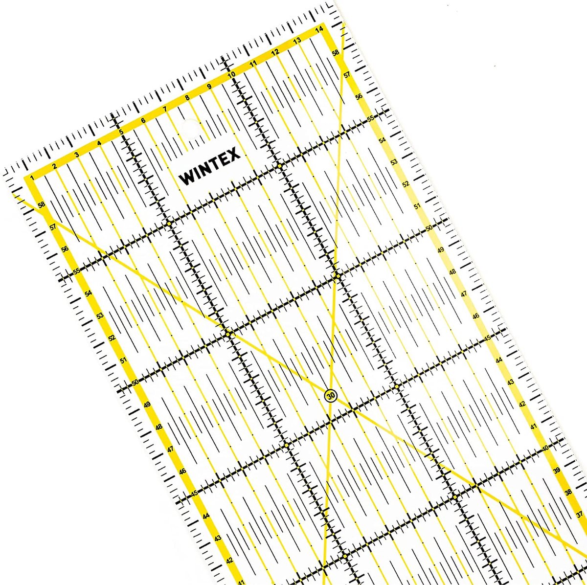 WINTEX Patchwork liniaal – snijliniaal 15 x 60 cm, met cmraster en hoekweergave – rolsnijliniaal, naaliniaal, snijliniaal, ideaal voor naaien en knutselen 15x60cm - PRETEX