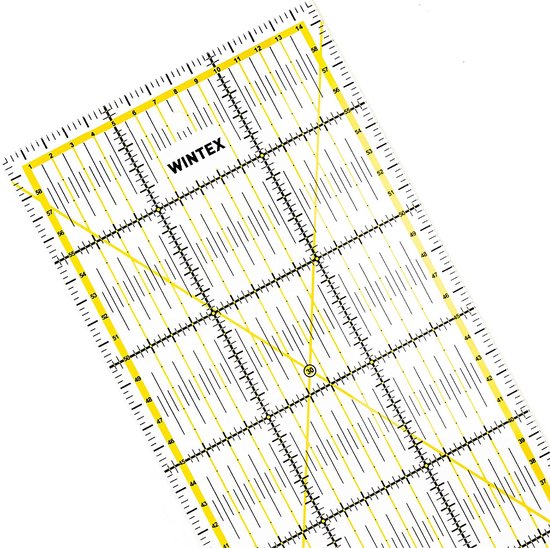 WINTEX Patchwork liniaal – snijliniaal 15 x 60 cm, met cmraster en hoekweergave – rolsnijliniaal, naaliniaal, snijliniaal, ideaal voor naaien en knutselen 15x60cm