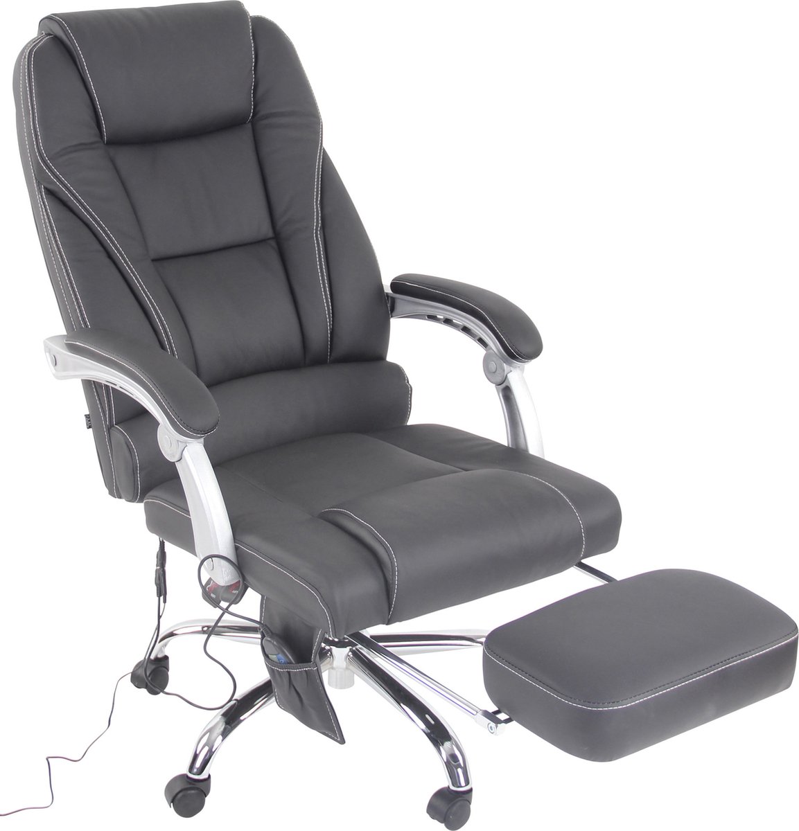 CLP Pacific Bureaustoel Ergonomisch met Massagefunctie - Echt Leer Zwart - afbeelding 2