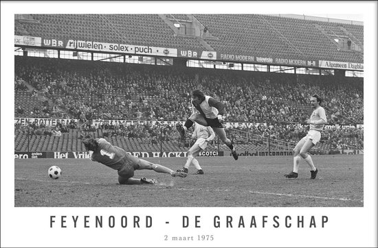 Walljar - Poster Feyenoord - Voetbal - Amsterdam - Eredivisie - Zwart wit - Feyenoord - De Graafschap '75 - 20 x 30 cm - Zwart wit poster
