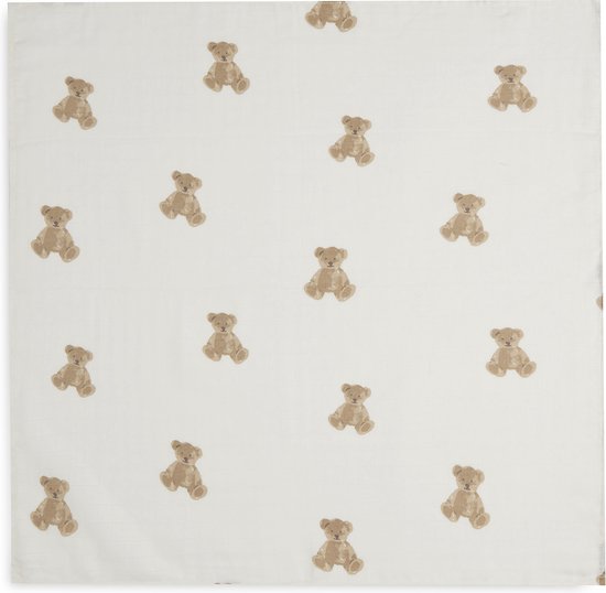Witte hydrofiele doek met een print van bruine teddyberen.