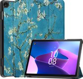 Case2go - Tablet hoes geschikt voor Lenovo Tab M10 (3e generatie) (TB328FU, TB328XU) - 10.1 inch - Tri-Fold Book Case met Auto/Wake functie - Witte Bloesem
