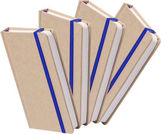 Set van 4x stuks luxe schriften/notitieboekje blauw met elastiek A5 formaat  - blanco... | bol.com