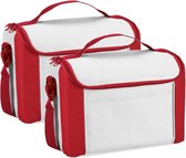Set van 2x stuks kleine koeltassen voor lunch rood/wit 27 x 20 x 16 cm 8 liter - Koeltassen