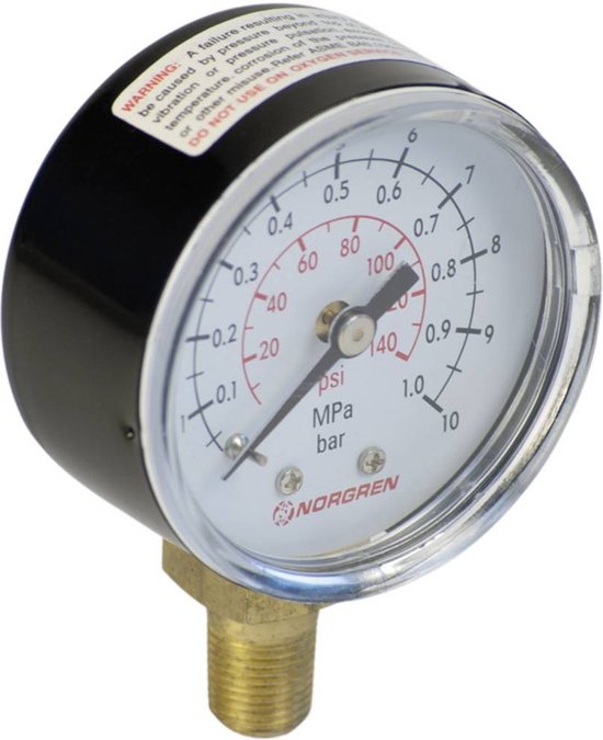 Norgren Manometer Achterkant 0 tot 10 bar Schroefdraad (buiten) R1/8 ...