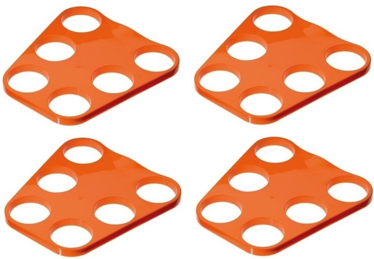 4x Oranje plastic bier trays 6 biertjes - Bierblad - Biertray - Holland/Oranje artikelen