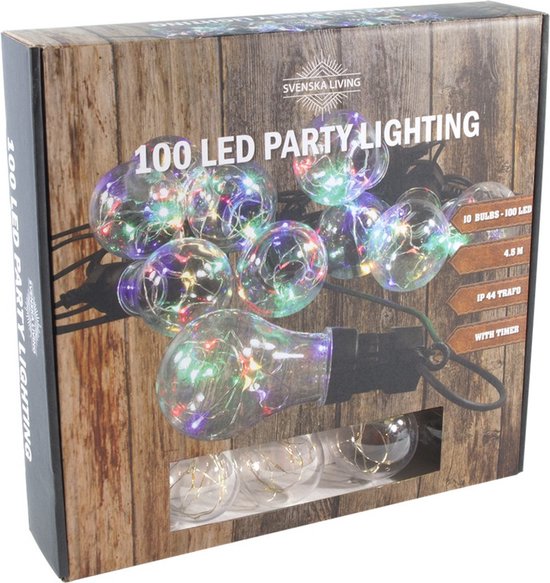 Slinger Verlichting - 10 Multi LED lampen - 4.5 meter - Partyverlichting. Tuinverlichting. Met Timer
