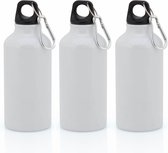 3x Stuks aluminium waterfles/drinkfles wit met schroefdop en karabijnhaak 400 ml - Sportfles - Bidon
