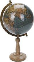 Décoration globe / globe bleu sur socle / support en bois de manguier 16 x 32 cm - Topographie Landen/ continent