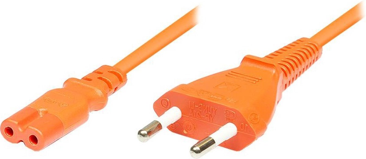 Stroomkabel met rechte C7 plug en rechte stekker - 2x 0,75mm / oranje - 1,8 meter