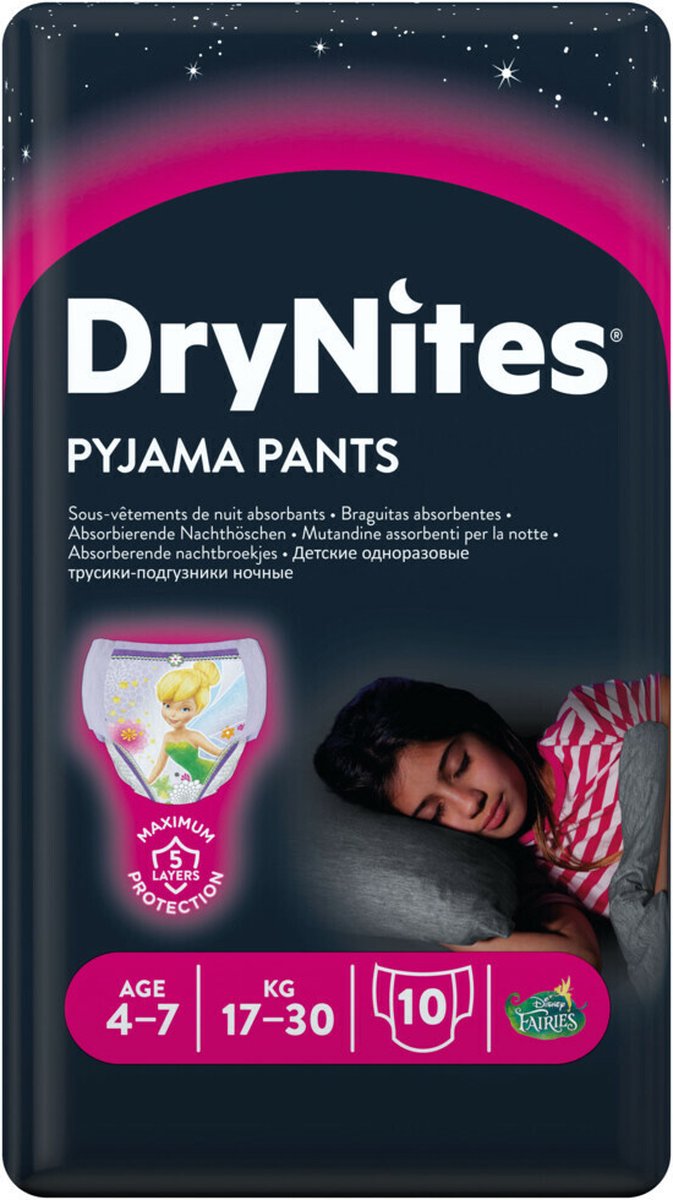 Huggies DryNites – Pantalon à couches pour filles 4-7 ans (17-30kg) - 10  pièces