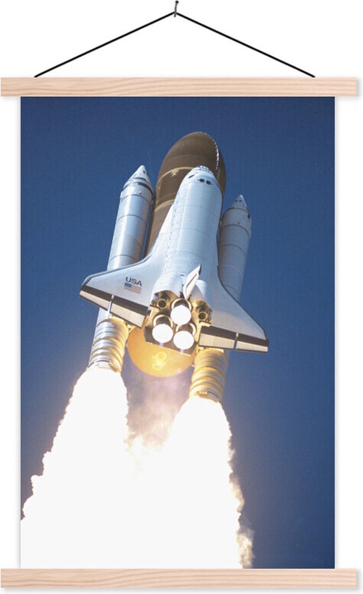 Posterhanger incl. Poster 40x60 cm - Schoolplaat - Een close-up van de lancering van een spaceshuttle - Textielposter - Blanke latten