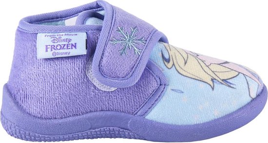 Paarse slipper met klittenbandsluiting en Elsa uit Frozen op de voorkant.