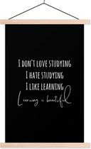Porte-affiche avec affiche - Affiche scolaire - Citation - Apprentissage - Étudier - 120x180 cm - Lattes vierges