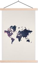Wanddecoratie - Wereldkaart - Glitter - Blauw - Roze - Schoolplaat - 40x60 cm - Textielposter - Textiel poster
